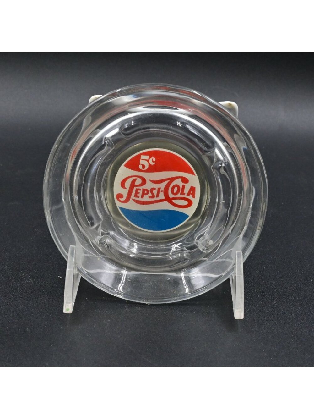 Pepsi-Cola 5¢ Clear Glass Ashtray Retro Collectible Advertising Display Vintage